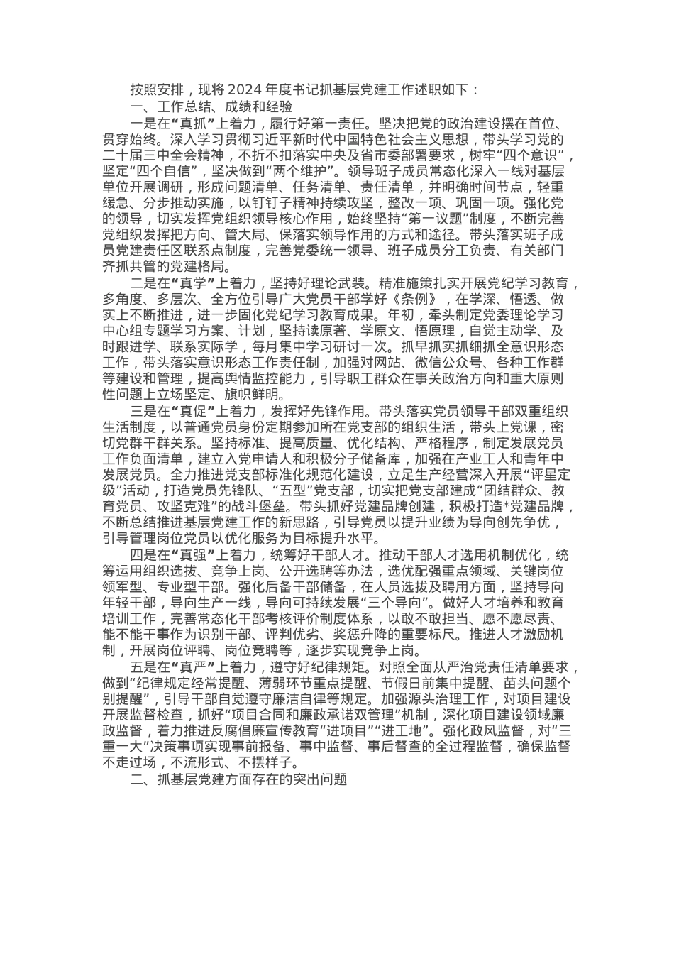 2024年度书记抓基层党建述职报告.docx_第1页