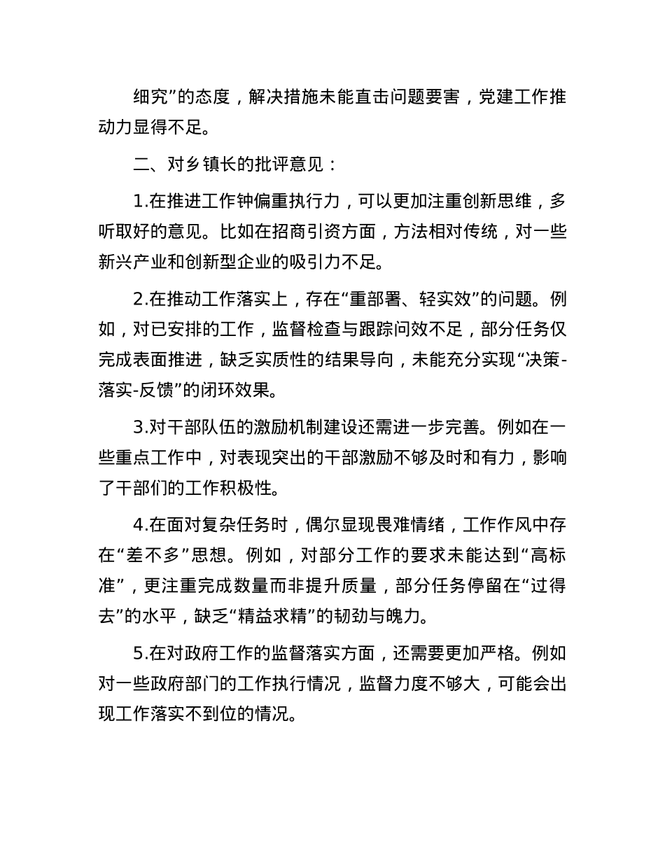2024年度乡镇领导班子民主生活会批评意见.docx_第2页