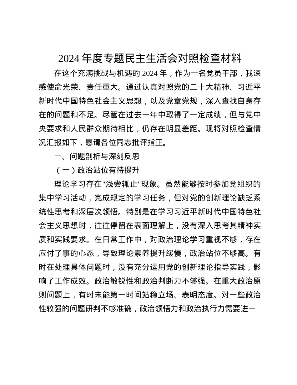 2024年度专题民主生活会对照检查材料(1).docx_第1页