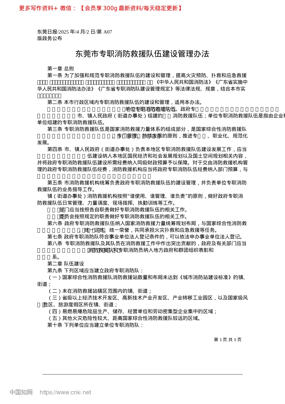 2025.04东莞市专职消防救援队伍建设管理办法.docx_第1页