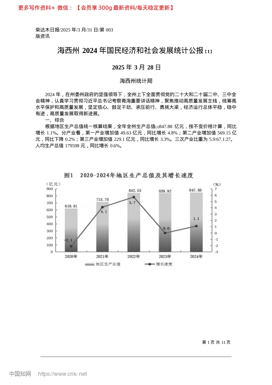 2025.03海西州2024年国民经济和...会发展统计公报~(【1】)_海西州统计局.docx_第1页