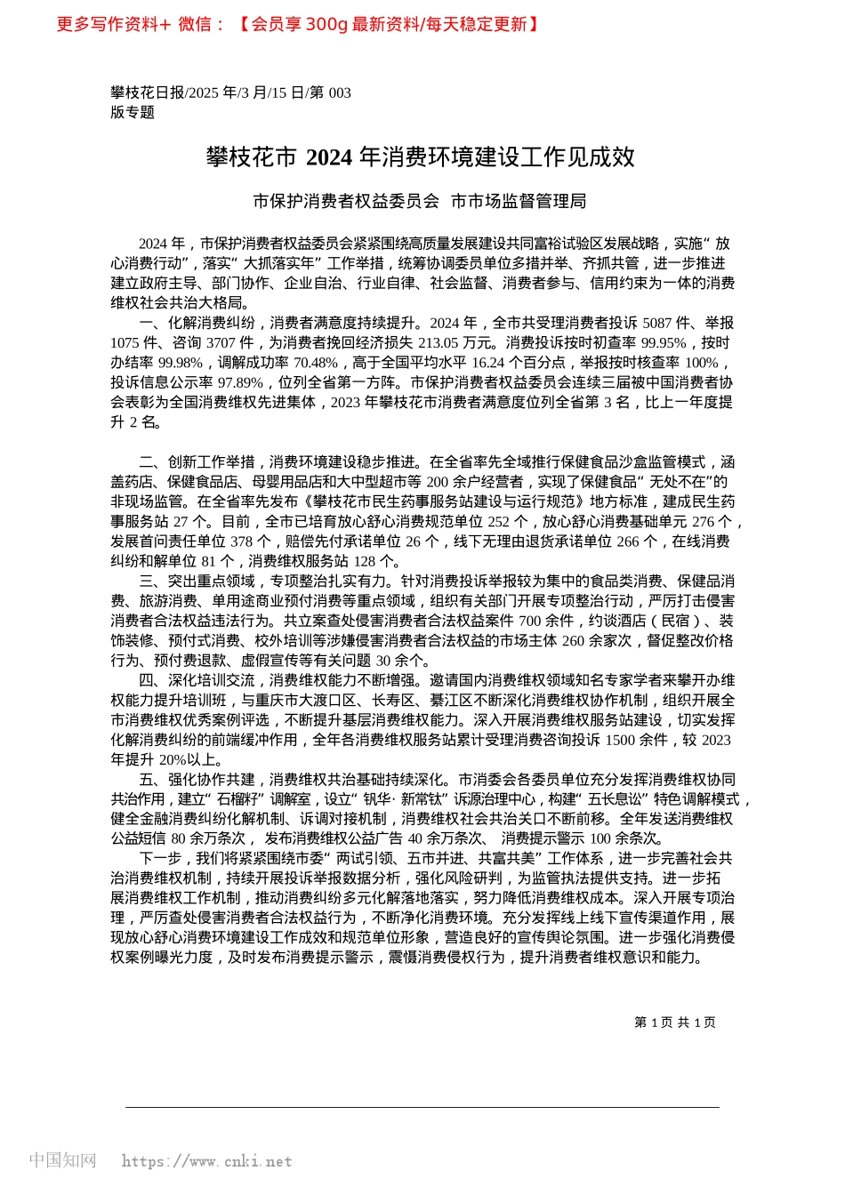 2025.03攀枝花市2024年消费环境建设工作见成效_市保护消费者权益委员会__市市场监督管理局.docx_第1页