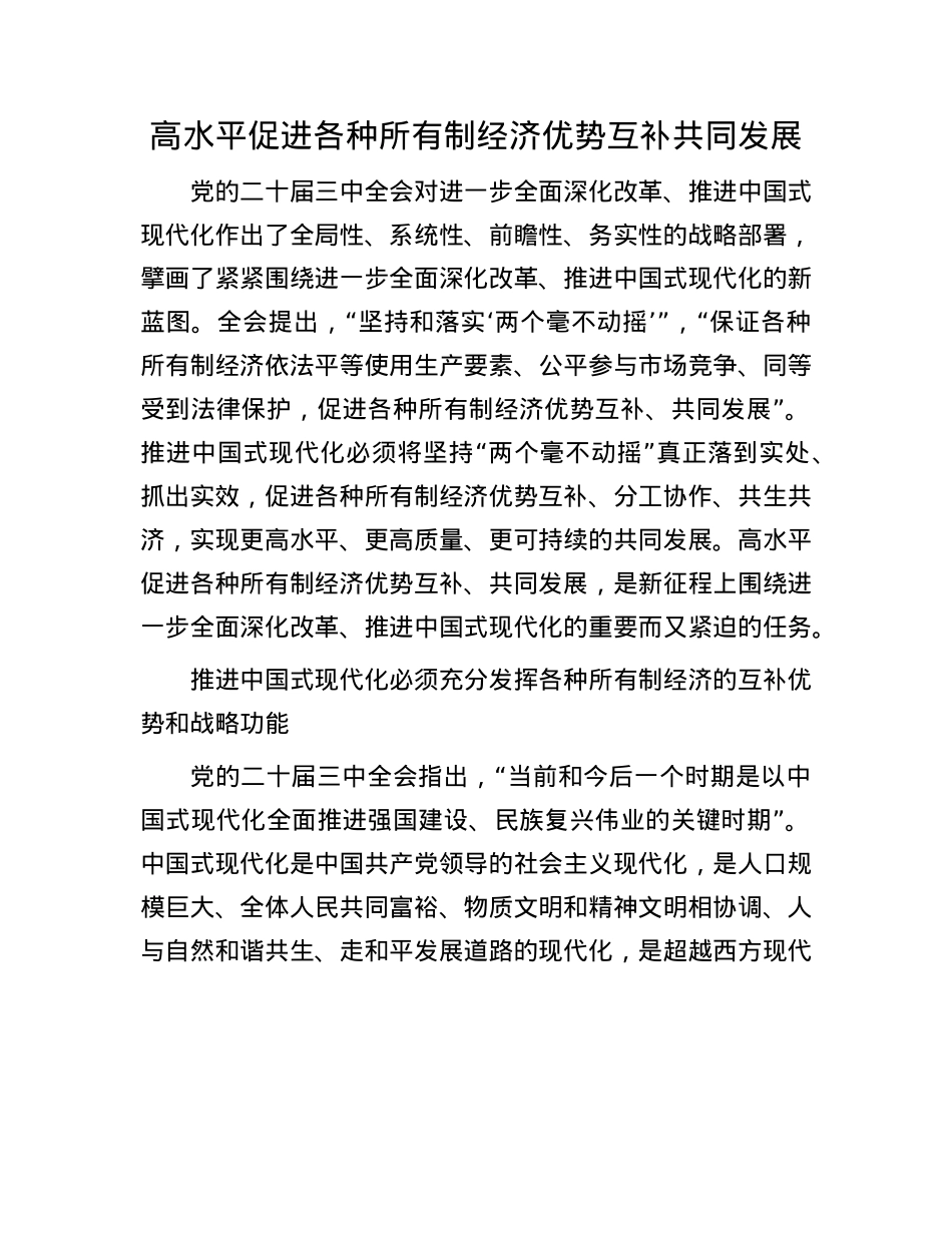 高水平促进各种所有制经济优势互补共同发展.docx_第1页