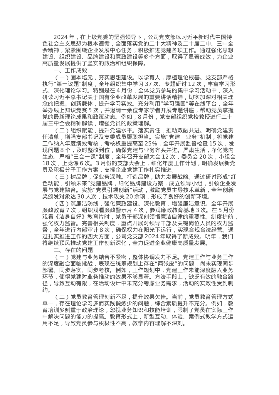 公司党支部2024年工作总结.docx_第1页