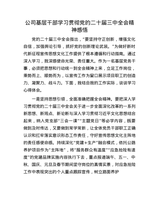 公司基层干部学习贯彻X的二十届三中全会精神感悟.docx