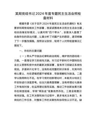 某局党组书记2024年度专题民主生活会照检查材料.docx