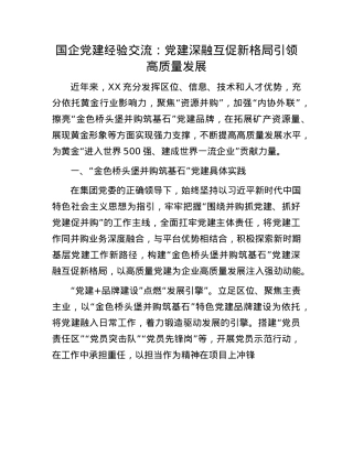 国企X建经验交流：X建深融互促新格局引领高质量发展.docx