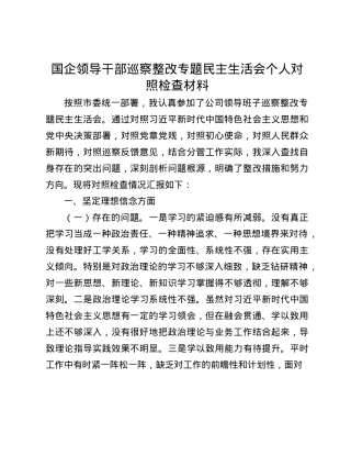 国企领导干部巡察整改专题民主生活会个人对照检查材料(1).docx