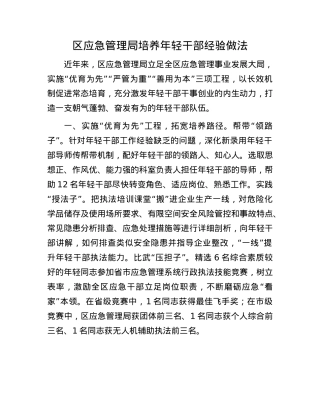 区应急管理局培养年轻干部经验做法.docx