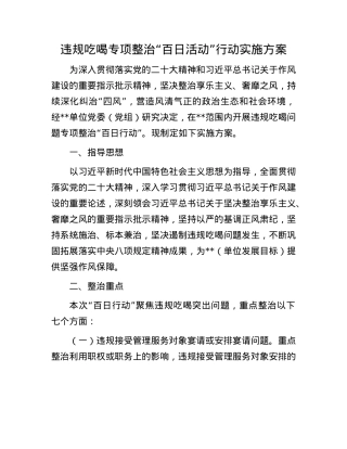 违规吃喝专项整治“百日活动”行动实施方案.docx
