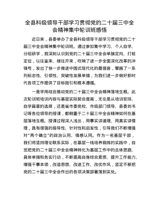 全县科级领导干部学习贯彻X的二十届三中全会精神集中轮训班感悟.docx