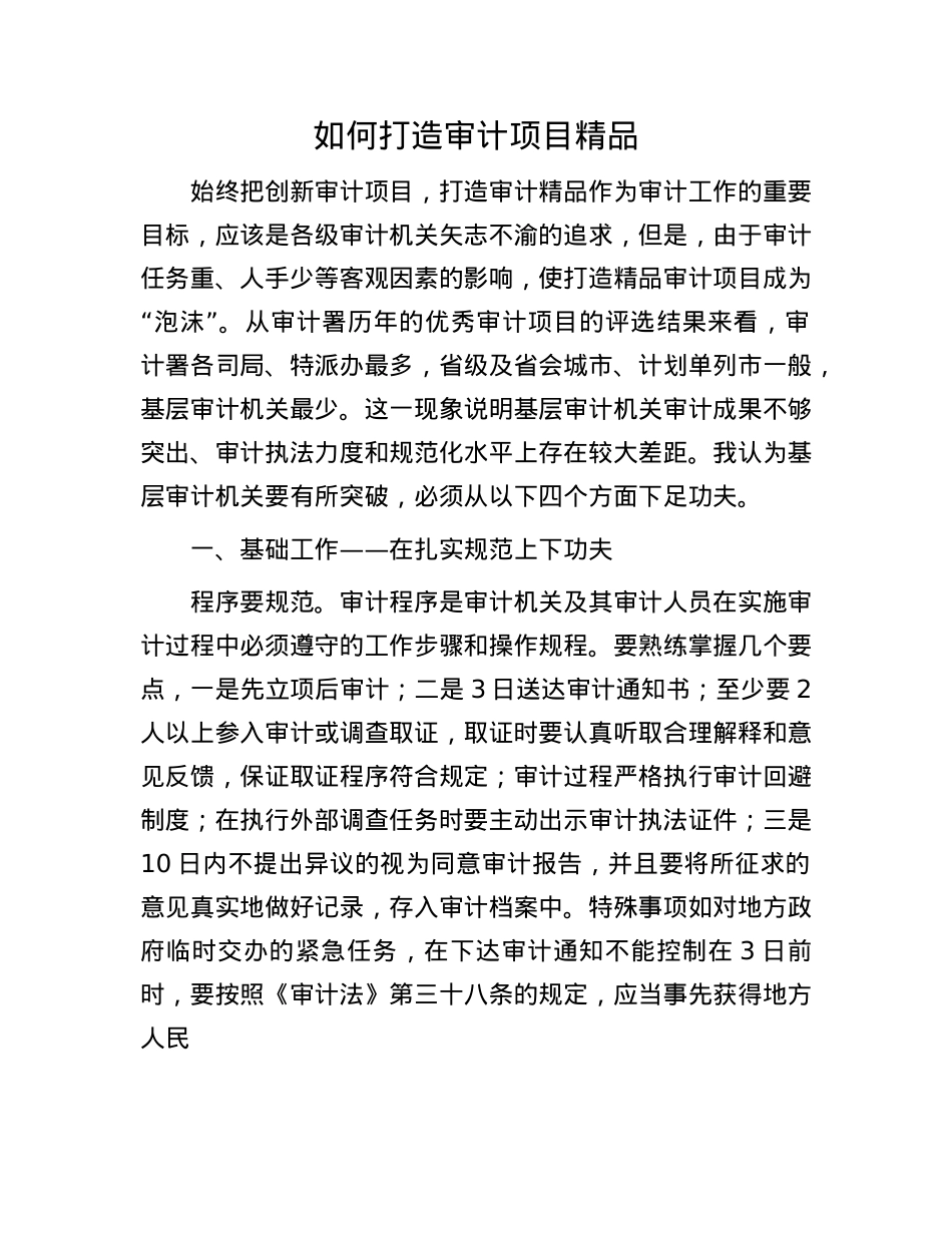 如何打造审计项目精品.docx_第1页