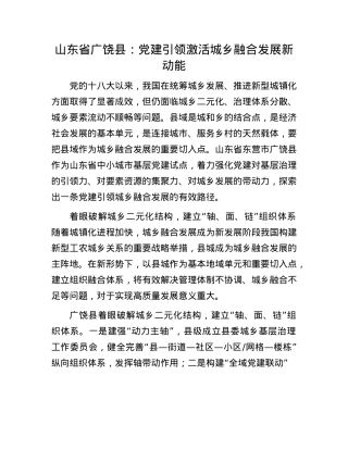 山东省广饶县：X建引领激活城乡融合发展新动能.docx