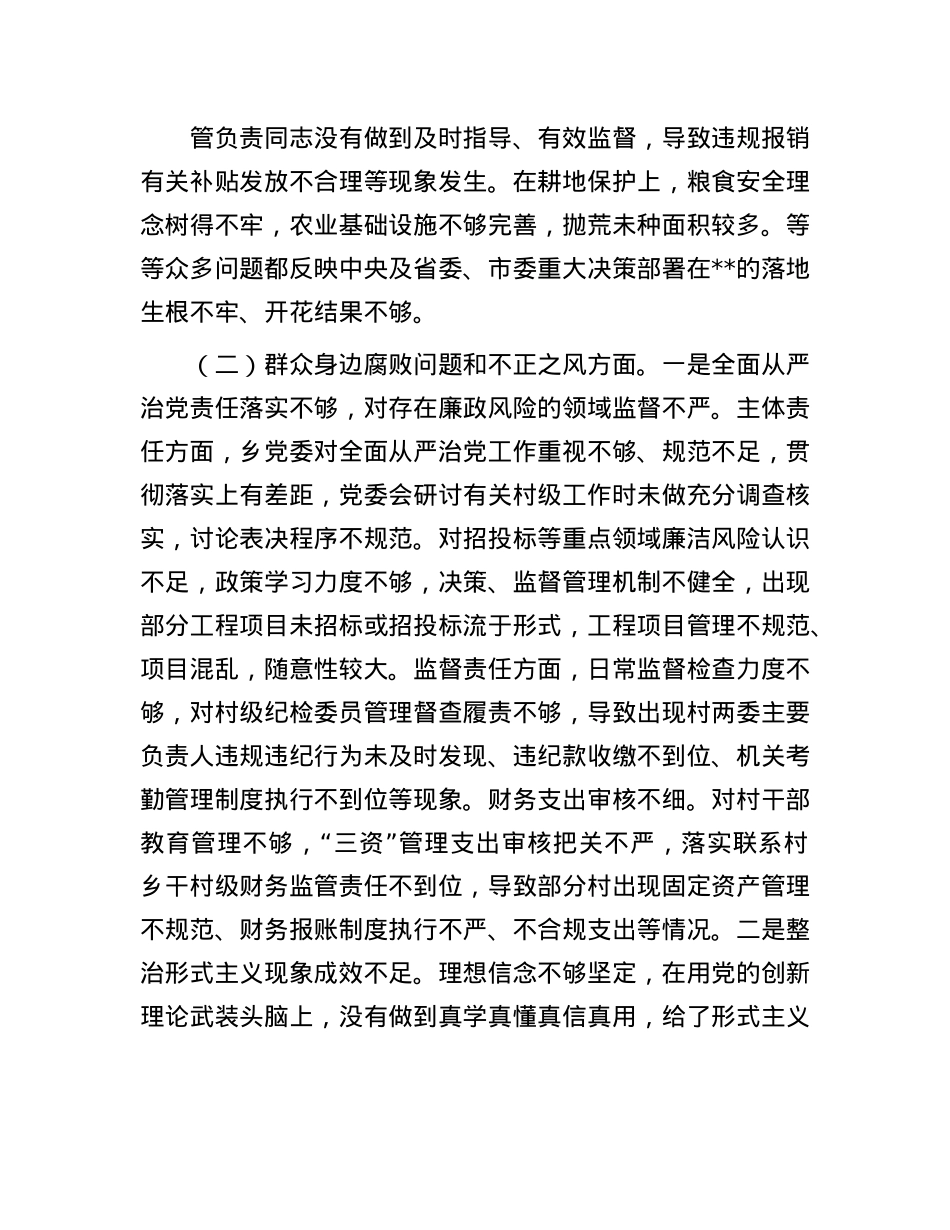 乡X委关于巡察整改专题民主生活会领导班子对照检查材料.docx_第3页