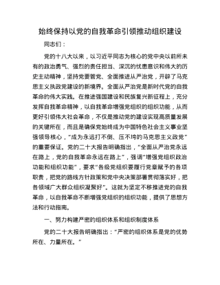 始终保持以X的自我革命引领推动组织建设.docx