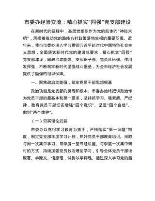 市委办经验交流：精心抓实 “四强” X支部建设.docx