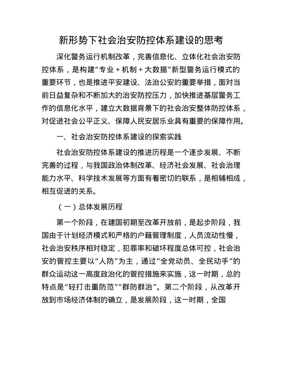新形势下社会治安防控体系建设的思考.docx_第1页