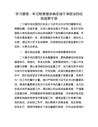 学习感悟：牢记职责使命   做忠诚干净担当的纪检监察干部.docx