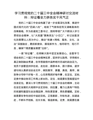 学习贯彻X的二十届三中全会精神研讨交流材料：辩证看 全力拼 务实干 风气正.docx