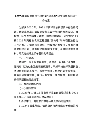 2025年高标准农田工程质量“回头看”和专项整治行动工作方案.docx