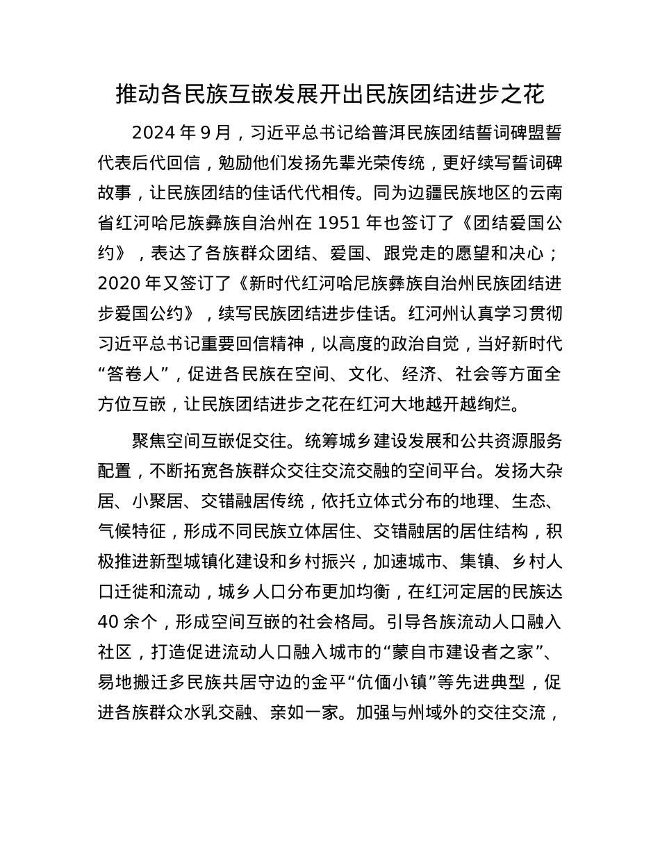 推动各民族互嵌发展开出民族团结进步之花(1).docx_第1页