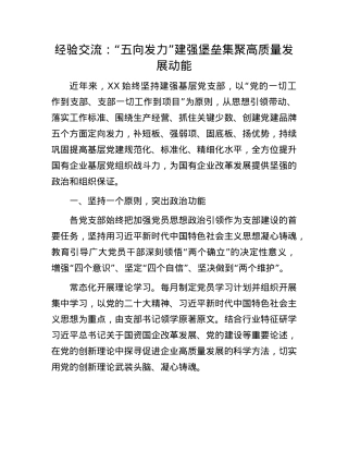 经验交流：“五向发力”建强堡垒 集聚高质量发展动能.docx