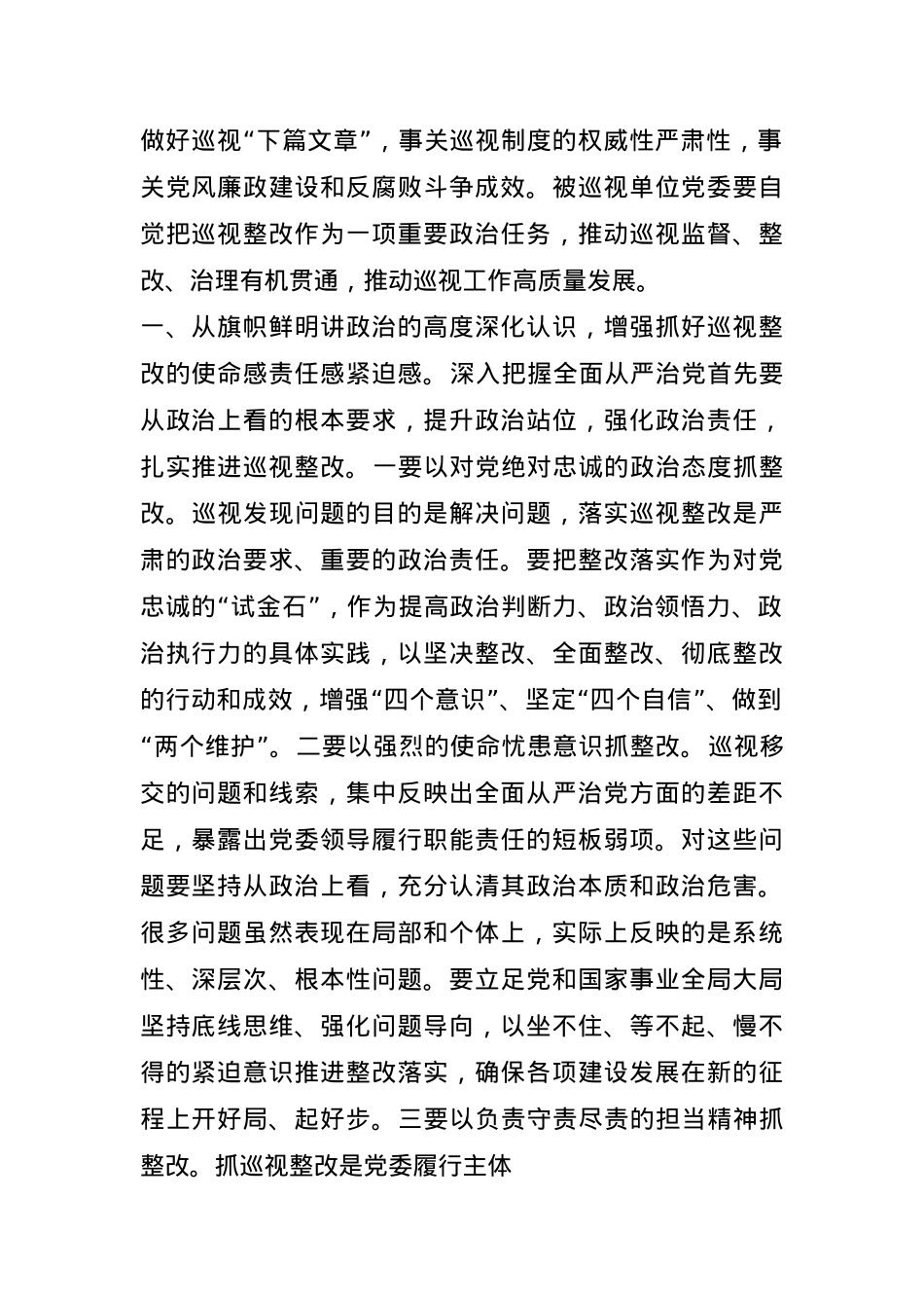 研讨交流：强化政治责任 做好巡视整改“下篇文章”.docx_第1页