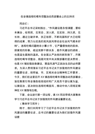 在全镇违规吃喝专项整治动员部署会上的主持词.docx