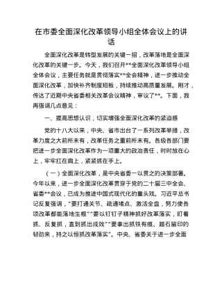 在市委全面深化改革领导小组全体会议上的讲  话.docx
