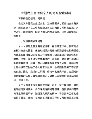专题民主生活会个人的对照检查材料(1).docx
