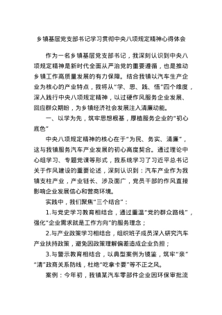 乡镇基层X支部书记学习贯彻中央BXGD精神心得体会.docx