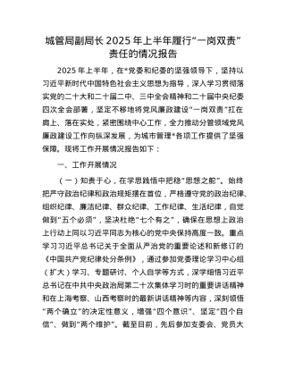 XX局副局长2025年上半年履行“一岗双责”责任的情况报告.docx