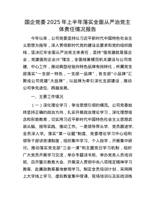 国企X委2025年上半年落实全面从严治X主体责任情况报告.docx
