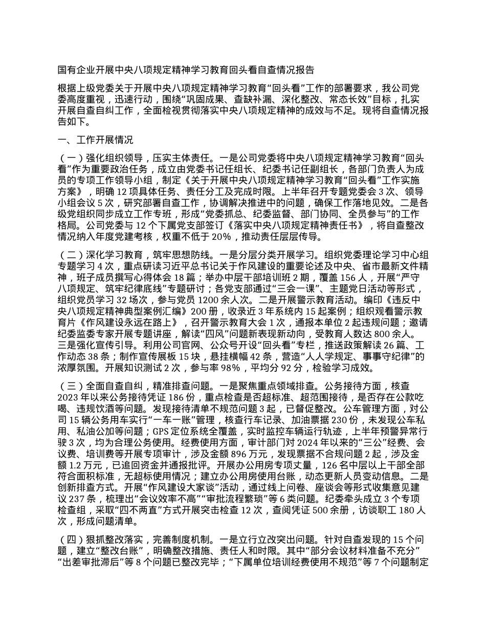 国有企业开展中央BXGD精神学习教育回头看自查情况报告.docx_第1页