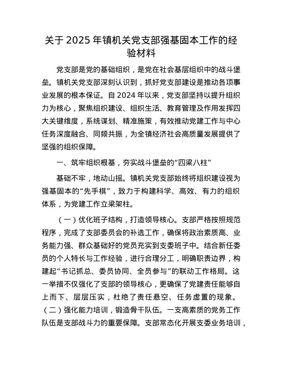 关于2025年镇机关X支部强基固本工作的经验材料.docx_第1页