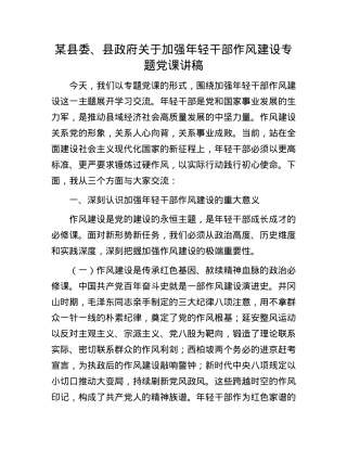 某县委、县政府关于加强年轻干部作风建设专题X课讲稿.docx