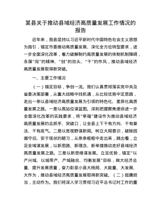 某县关于推动县域经济高质量发展工作情况的报告.docx