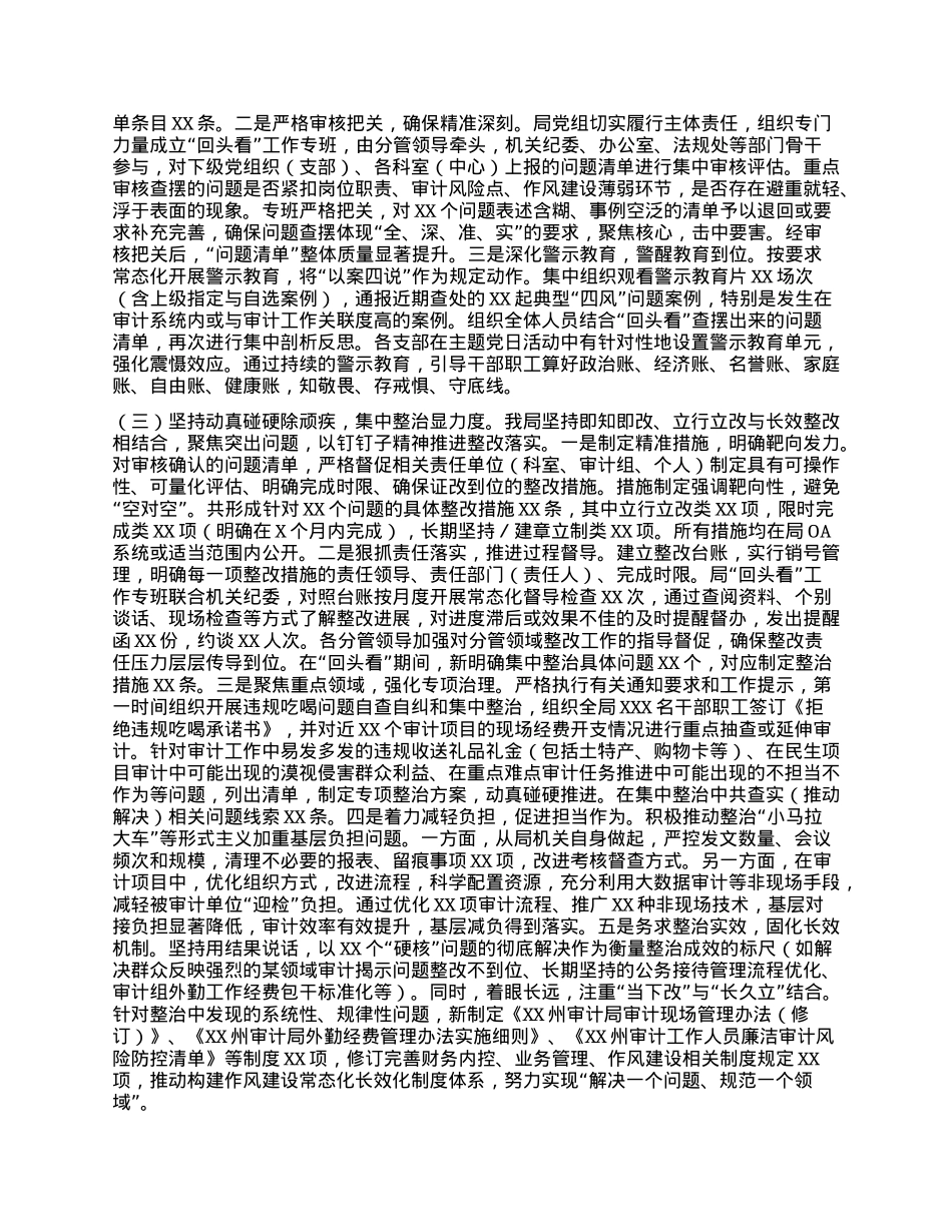 某州审计局深入贯彻中央BXGD精神学习教育“回头看”专题报告.docx_第2页