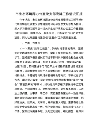市生态环境局办公室X支部X建工作情况汇报.docx