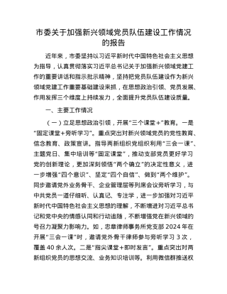 市委关于加强新兴领域X员队伍建设工作情况的报告.docx