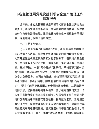 市应急管理局X组X建引领安全生产管理工作情况报告.docx