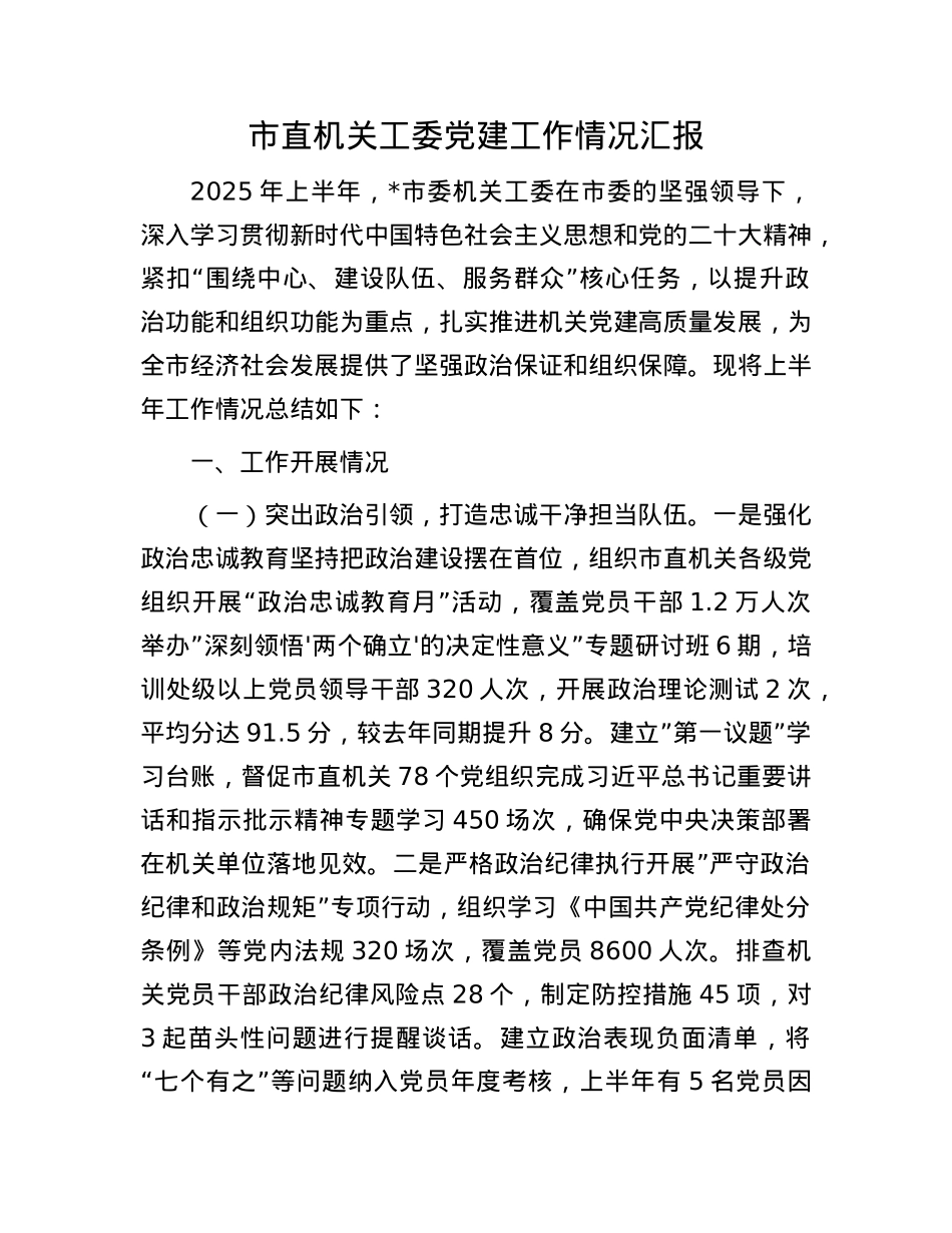 市直机关工委X建工作情况汇报.docx_第1页