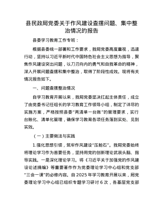县民政局X委关于作风建设查摆问题、集中整治情况的报告.docx
