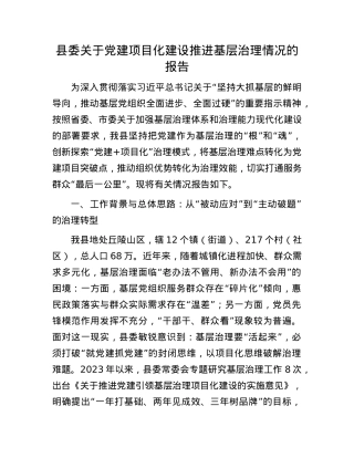 县委关于X建项目化建设推进基层治理情况的报告.docx