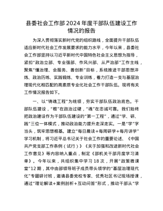 县委社会工作部2024年度干部队伍建设工作情况的报告.docx
