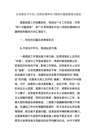 乡X委班子中央BXGD精神学习教育问题查摆情况报告.docx