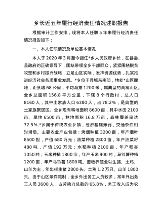 乡长近五年履行经济责任情况述职报告.docx