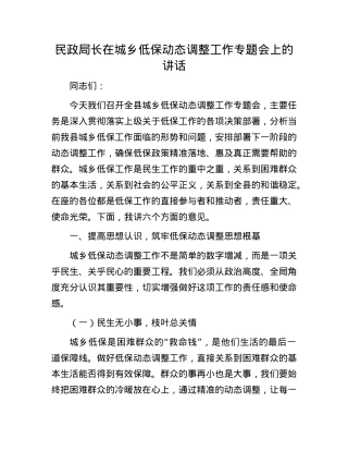 民政局长在城乡低保动态调整工作专题会上的讲话.docx