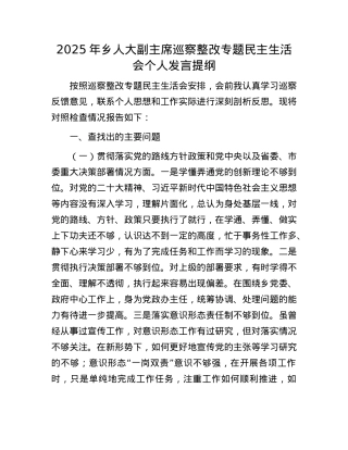 2025年乡人大副主席巡察整改专题民主生活会个人发言提纲_20250723_091651.docx