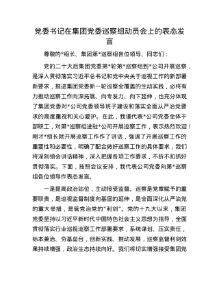 X委书记在集团X委巡察组动员会上的表态发言.docx